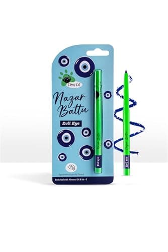 Clumsy Cat Eyes Kajal Pencil for Women - Enriched with Almond Oil & Vitamin E | Long Lasting, Smudge Proof & Waterproof | 24 Hrs Stay Long Smooth & Soft | Use as Kajal or Eyeliner Evil Eye (blue)