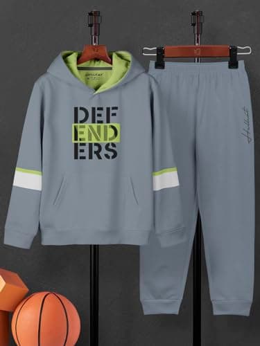 HELLCAT Trendy Printed Cotton Blend Hoodie T-Shirt Jogger Trackpant Clothing Set for Boys - Pack of 1 / Grey / 13-14 Years 2