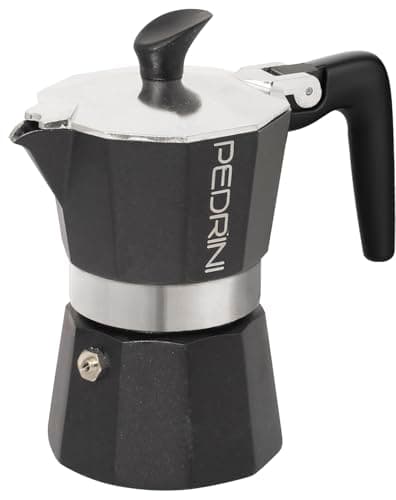 PEDRINI Aroma Nero 2 Cup Moka Pot | Aluminum Stovetop Espresso Maker | Italian Coffee Maker for Home | Classic Mocha Pot Coffee Brewer | Black Finish | 90 ml