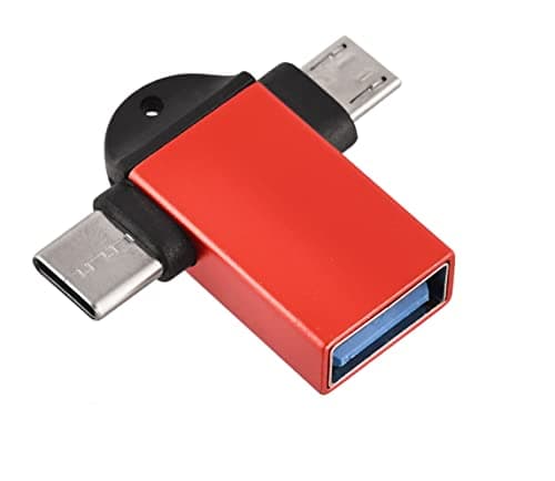 JGD Products 2 in 1 (Red) OTG Adapter Micro USB+USB Type C to USB Female Connector, OTG Pen Drive Adapter to Mobile Connector Type C, Compatible with All Devices