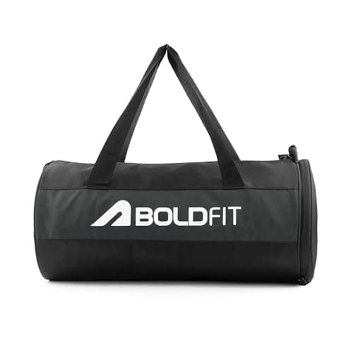 Boldfit Gym Bags for Men with Separate Shoe Compartment Unisex Duffle Bag for Carry & Travel Adjustable for Shoes Towel Duffel Sports Bag for Women & Men 20L - Black Grey