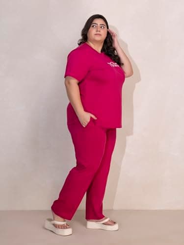 TITTLI Women Plus Size Pure Cotton Typography Printed Nightsuit Set | T-Shirt and Pyjama Nightwear | Soft Cotton Sleepwear with Pockets | Lounge Wear for Women | L to 8XL 4