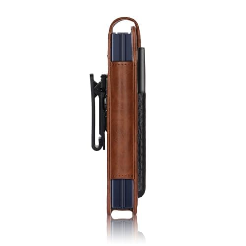 TDG Fold Phone Belt Pouch for Samsung Galaxy Z Fold 7 / Fold 6 / Fold 5 / Fold 4 | PU Leather Mobile Holster with Rotating Belt Clip, Pen Holder & Magnetic Closure | Waist Phone Case for Men (Brown) 3