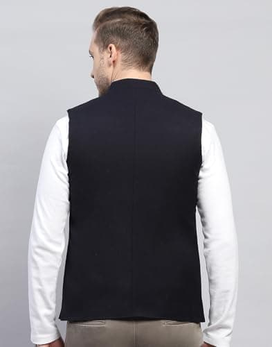 Monte Carlo Mens Solid Navy Blue Band Neck Sleeveless Coat (223061875-13-42) 4