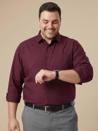 Thomas Scott Men's Premium Plus Size Regular Fit Textured Formal Shirt | 100% Cotton | Long Sleeves | Spread Collar (TS1925PS_Maroon_6XL) 2