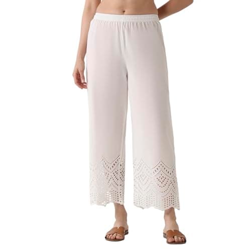 Biba Women White Cotton Straight Palazzos_L