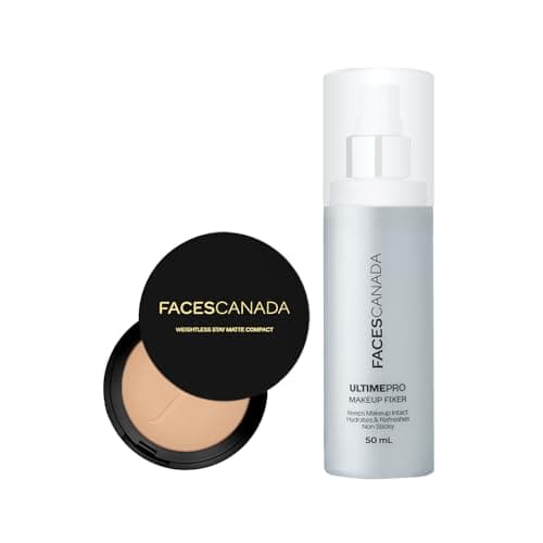 FACES CANADA Lightweight Matte Finish Combo - Weightless Stay Matte Compact Powder - Beige 03 (9 gm) + Ultime Pro Makeup Fixer (50 ml) | Long Lasting Makeup Setting Spray | Hides Imperfections | Flawl