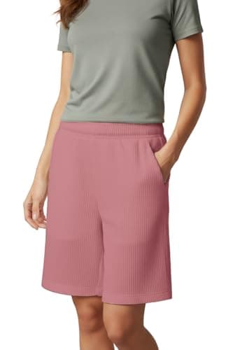 Women's Polyester Solid Pattern Relaxed Fit Outdoor Shorts with Above Knee Length High Rise Waist and Two Pockets || Unisex Shorts || Plus size || Strong Elastic (IN, Numeric, 32, Regular, Pink)