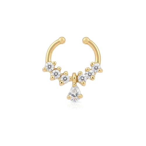 TOUCH925 Pure 925 Silver Teardrop Charm Septum Nose Ring for Women