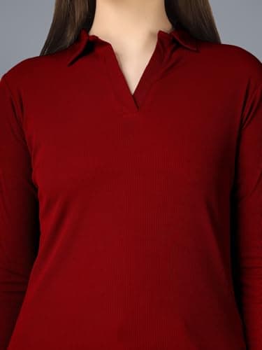 Plus Size Full Sleeve Polo Collar Tshirt for Women 4