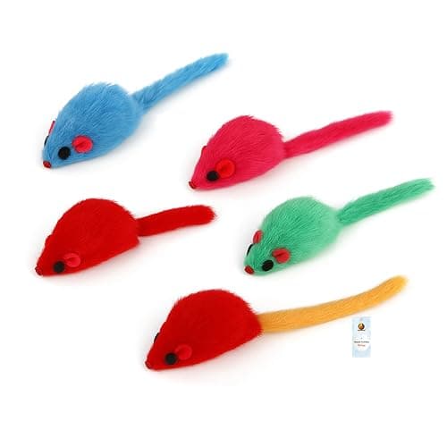 Foodie Puppies Interactive Cat Toy - (Furry Mouse, Pack of 5) | Durable Plush Toy with Soft Feather Tail for Cats and Kittens | Ideal for Bitting, Chasing Playing, Exercise & Hunting