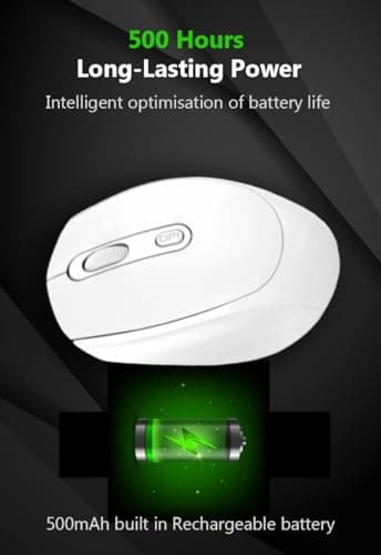 Hammerhead NOVA Bluetooth Rechargeable Lightweight White Mouse with 2.4 GHz and Bluetooth 5.2, 10m Range, 500 mAh Build-in Battery, Silent Clicks, Ergonomic Design, Auto Power Saving 2