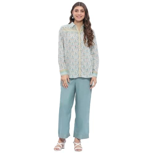 Biba Women Dull Blue Viscose Rayon Straight Palazzo_M 2