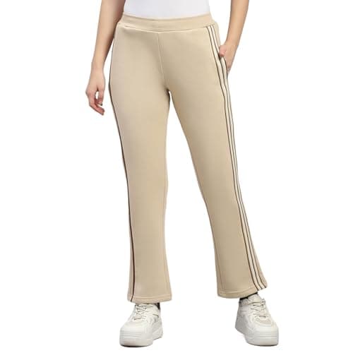 Monte Carlo Womens Regular Fit Solid Elastic Mid Rised Lower |Stretchable Track Pant for Ladies | Comfortable Casual Wear Jogger | Stylish Activewear Bottom for Women Beige M (Pack of 1)