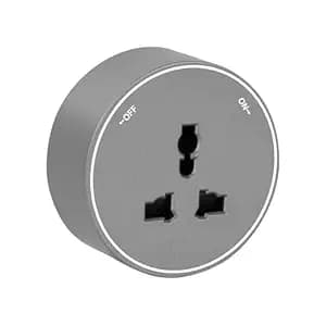 Power Track Socket | Smart Home Gadgets | Electrical Sliding Wall Outlet for Kitchen Office | with Blue Led Ring | Movable Rail Outlet with ABS (3-pin Round (Grey))