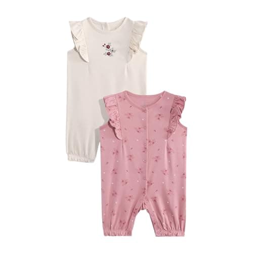 Mothercare Girls Arctic Berry Printed Short Sleeve Rompers | Pink/Cream Baby Jumpsuits | Soft Cotton Infant Bodysuits for Summer Play (Pack of 2)
