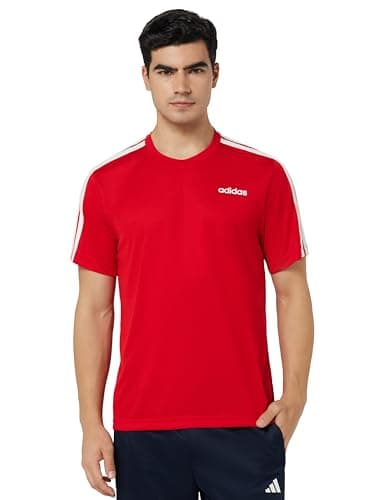 adidas Men Polyester Classic 3S Tee,Sports T-Shirts,Scarle, Large