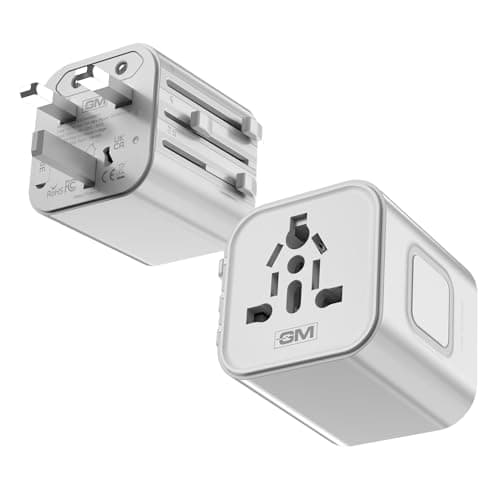GM G+ Compact Travel Adapter | Universal All-in-One Worldwide Plug (US/UK/EU/AU) | Multi-Device Charging | Smart Safety Protection | Foldable, Fire-Resistant Travel Charger for 150+ Countries - White