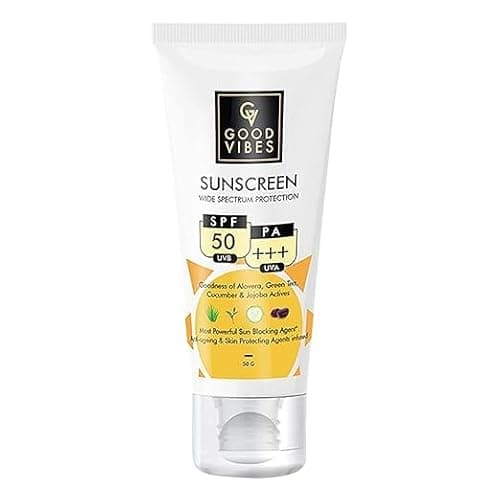 SPF 50 PA+++ Sunscreen Cream | Broad Spectrum Protection | Lightweight Non-Greasy Sunblock with Aloe Vera Green Tea Cucumber Jojoba | Hydrating Daily Face & Body Sunscreen for Men Women 50g. (Pack Of 