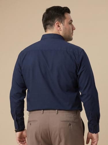 Thomas Scott Men's Premium Plus Size Regular Fit Textured Formal Shirt | 100% Cotton | Long Sleeves | Spread Collar (TS1925PS_Navy_6XL) 3