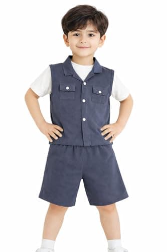 3BROS Kids Cotton Shirt Shorts Set for Boys Kids Clothing/Boys Clothing Set (Party/Festive) Wear (Navy Blue, 3-4 Years)