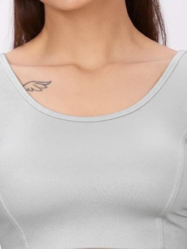 Plus Size Round Neck Stretchable Shimmer Blouse | Women Silver Blouse Short Sleeve 5