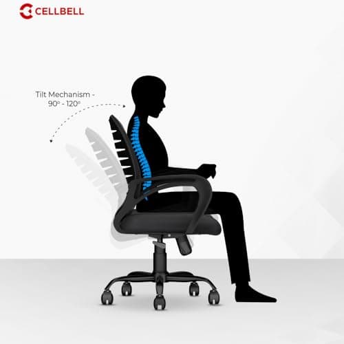 CELLBELL Desire C104 Mesh Mid Back Chair | Ergonomic Office, Study, Revolving, Computer Chair for Work from Home Heavy Duty Metal Base, Seat Height Adjustable (Black) 3