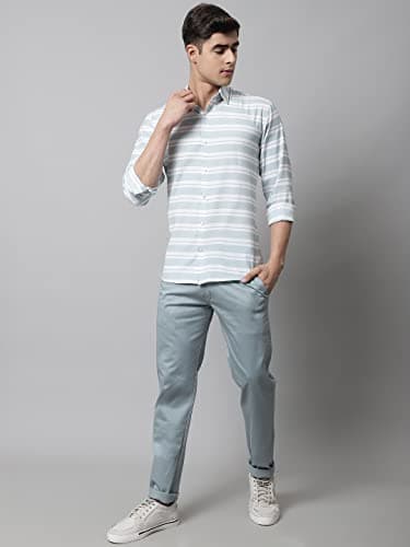 Majestic Man Slim Fit Cotton Blend Casual Mid Rise Trousers for Men (34, Sea Blue) 4