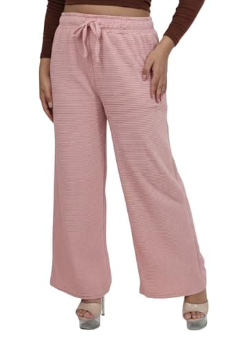 Women’s Palazzo Pants – Ribbed Crinkle Knit Wide Leg Trousers with Elastic Waist, Side Pockets, Soft Stretch Fabric, Casual Office Lounge Everyday Wear