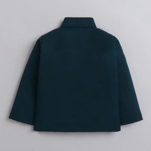Hopscotch Boys Full Sleeves Teal Solid Coat Pant Formal Set (6-7 Years) 2