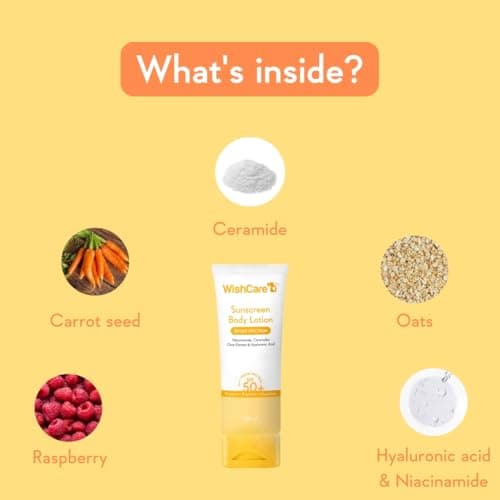 WishCare Sunscreen Body Lotion with SPF 50 PA+++ In-Vivo Tested | Body Sunscreen With Broad Spectrum UVA & UVB Protection, No White Cast | With Carrot Seed & Raspberry | For All Skin Types | For Women 4