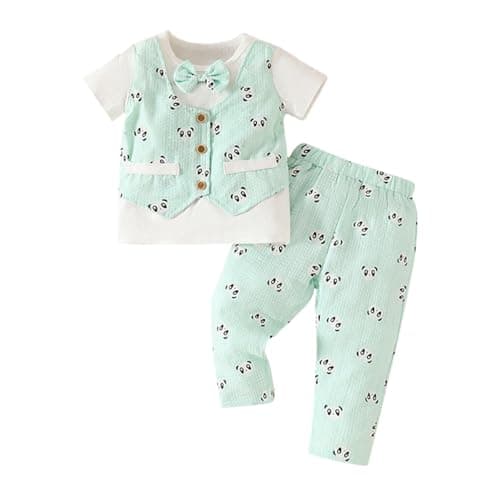 Hopscotch Baby Boys Animal Print Short Sleeves White Formal Set for Ages (6-9 Months)