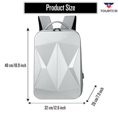 TOURTIER Hard shell Business Travel Laptop Backpack with USB Charging Port Daypack for Men Women (DESIGN-1, SILVER-1) 2
