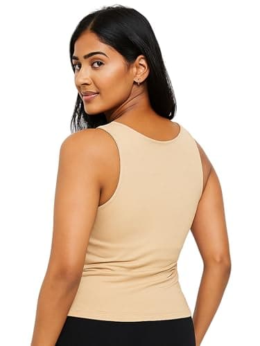 DChica Essentials Women’s Padded Tank Top, Soft & Supportive Fit, Seamless Non-Wired Cami Bra, Comfortable Stretch Fabric (Pack of 1) Color-Skin 2