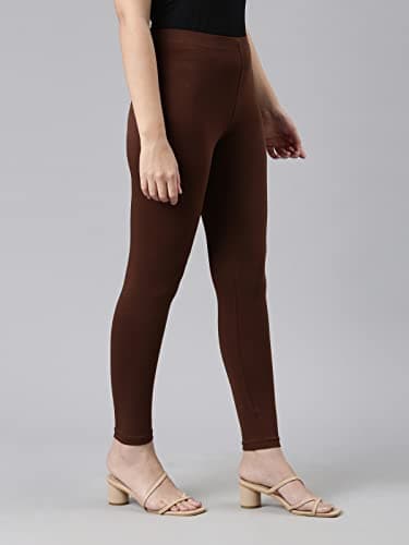 GO COLORS Soft Cotton Stretch Cropped Leggings for Women | Breathable, Mid Rise, Dark Brown 3
