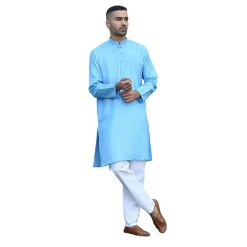 KRAFT INDIA Men's Cotton Kurta Pyjama Set | Woven Design Traditional Ethnic Wear | Festive, Wedding & Casual Outfit | Comfortable & Breathable Fabric (Sky Blue, X-Large)