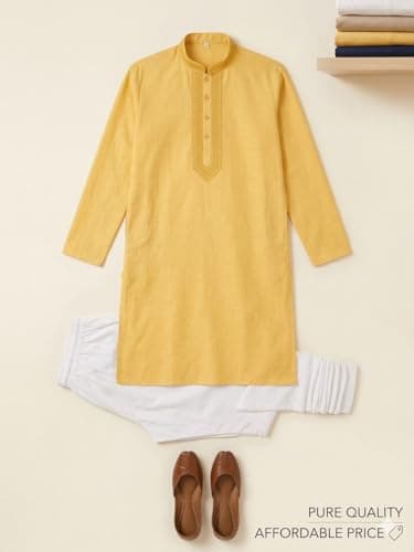 Men’s Cotton Kurta Pyjama Set | Solid Long Kurta Pajama for Men – Regular Fit | Traditional Ethnic Wear for Festive, Wedding & Casual Occasions | Comfortable Cotton Kurta Set (Orange) 5