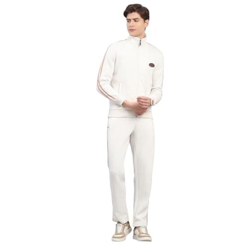 Monte Carlo Men's Regular Fit Solid Stand Collar Full Sleeve Tracksuit| Men Track Suit | Stylish Sportswear Set with Jacket and Lower | Activewear Set For Men's Camel XL
