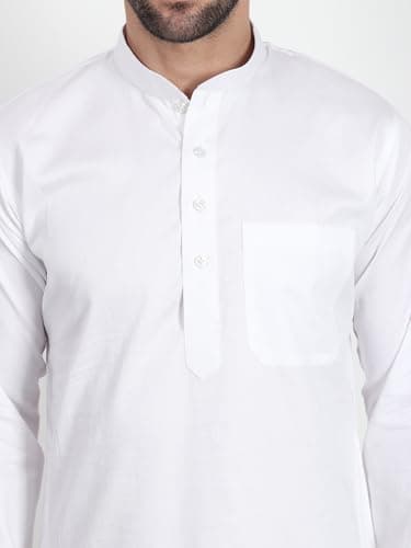 DasteKarigar Traditional Cotton Kurta Pajama Set, White Cotton Kurta Pajama for Men, Long Sleeve, Mandarin Collar, Men's Ethnic Wear (White, 42) 4