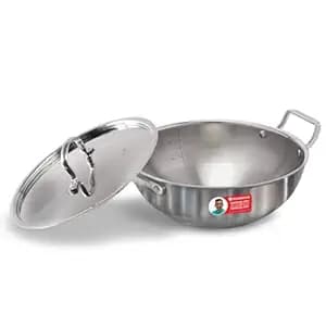 Wonderchef Stella Triply Stainless Steel Kadhai with Lid | 24 cm, 3 litres | Compatible with Gas Stove, Induction, Ceramic Cooktop | Non-Toxic | Uniform Heating | Heavy-Duty Handle | 10-Year Warranty
