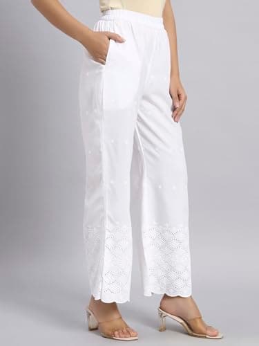 SHOPPING QUEEN Women's Cotton Embroidered Chikankari Palazzo (A696_White9_XL) 5