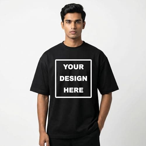 BOMBAE TEES Custom T-Shirt for Men and Women, Personalized Oversized Cotton Tshirt with Your Photo or Text Print, Customised Half Sleeve Round Neck Unisex Tee (in, Alpha, 2XL, Regular, Black) 5