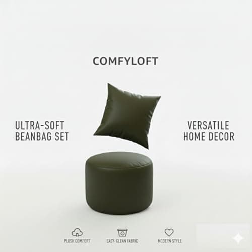 Premium Lounge Bean Bag Sofa Pattern with Footrest & Pillow-(Olive Green) | Ultra-Comfort | Bean Bag with Side Pocket (Cover Only Without Beans) 5XL-Size 4