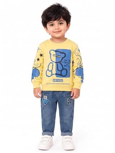 Krishn Creations Kids Clothes for Boys | Printed Cotton Full Sleeves Sweatshirt and Denim Pants Baby Boy Dress | Casual Regular Kids Dress Set (3-4 year)
