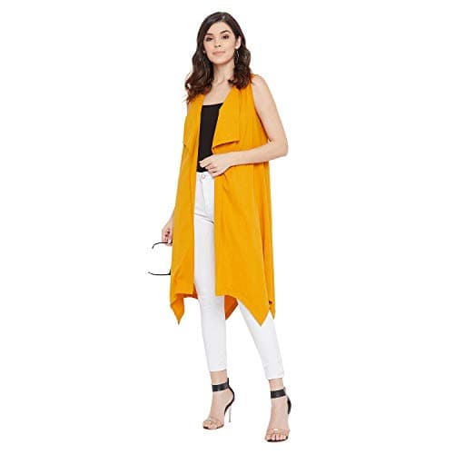 HYPERNATION Yellow Color Cotton Sleeveless Women's Shrugs(HYPW02941,S) 2