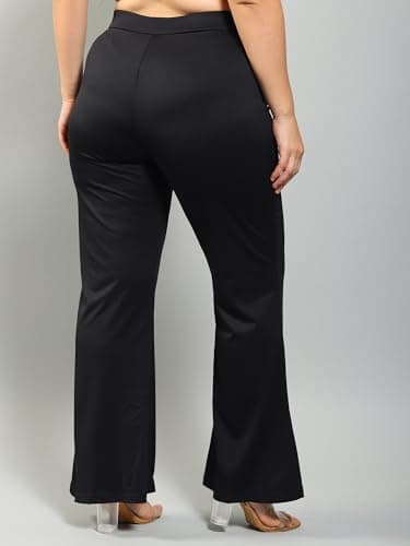 Plus Size Bell Bottom Lightweight Trouser for Women | Boot Cut Pants for Office Wear Black 2