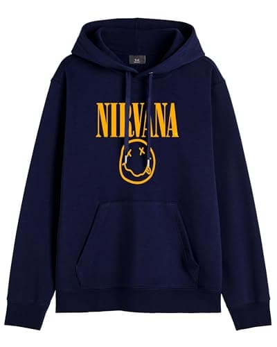 THE DUFFERS | Nirvana Hoodie for Men's & Women's Cotton Hooded Hoodies Sweatshirt Unisex Blue XL