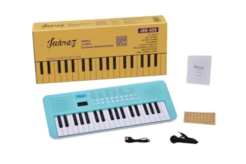 JUAREZ JRK520 37 Keys Electronic Keyboard for Kids with Microphone, 200 Tones, 200 Rhythms, 35 Demo Songs, Built-in Speakers, USB Power Support, Educational Musical Keyboard, Blue 4