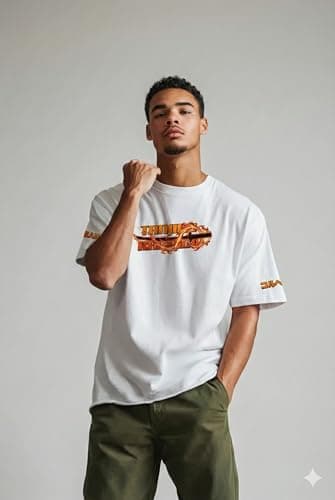 The Korhean Store Tanjiro Kamado Flame Aura Nichirin Sword Manga Style White Regular Fit Crew Neck 100% Breathable Cotton Graphic Printed T Shirt for Men & Women (in, Alpha, S) 3