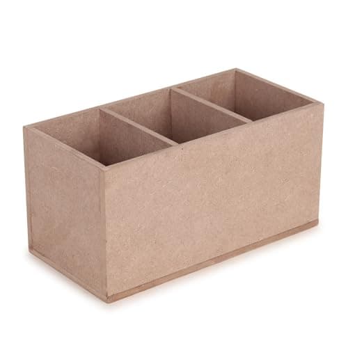 Desktop Organiser with 3 Compartments, Natural Brown, MDF Wood Storage Caddy for Office Supplies 2